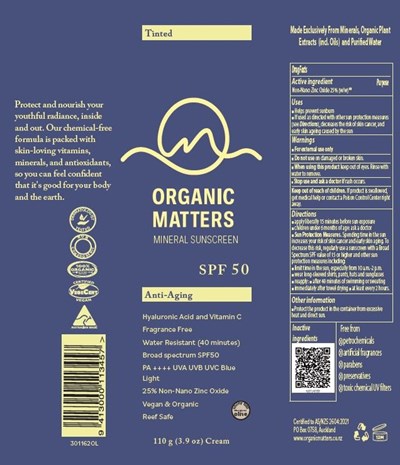 Label (tinted) (Organic Matter Mineral Sunscreen   Label Tinted Design)